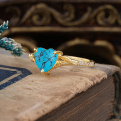 Vintage 3-Prong Heart-Cut Natural Turquoise Engagement Ring