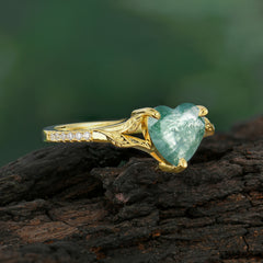 Vintage 3-Prong Heart-Cut Natural Moss Agate Engagement Ring