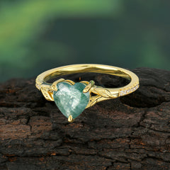 Vintage 3-Prong Heart-Cut Natural Moss Agate Engagement Ring