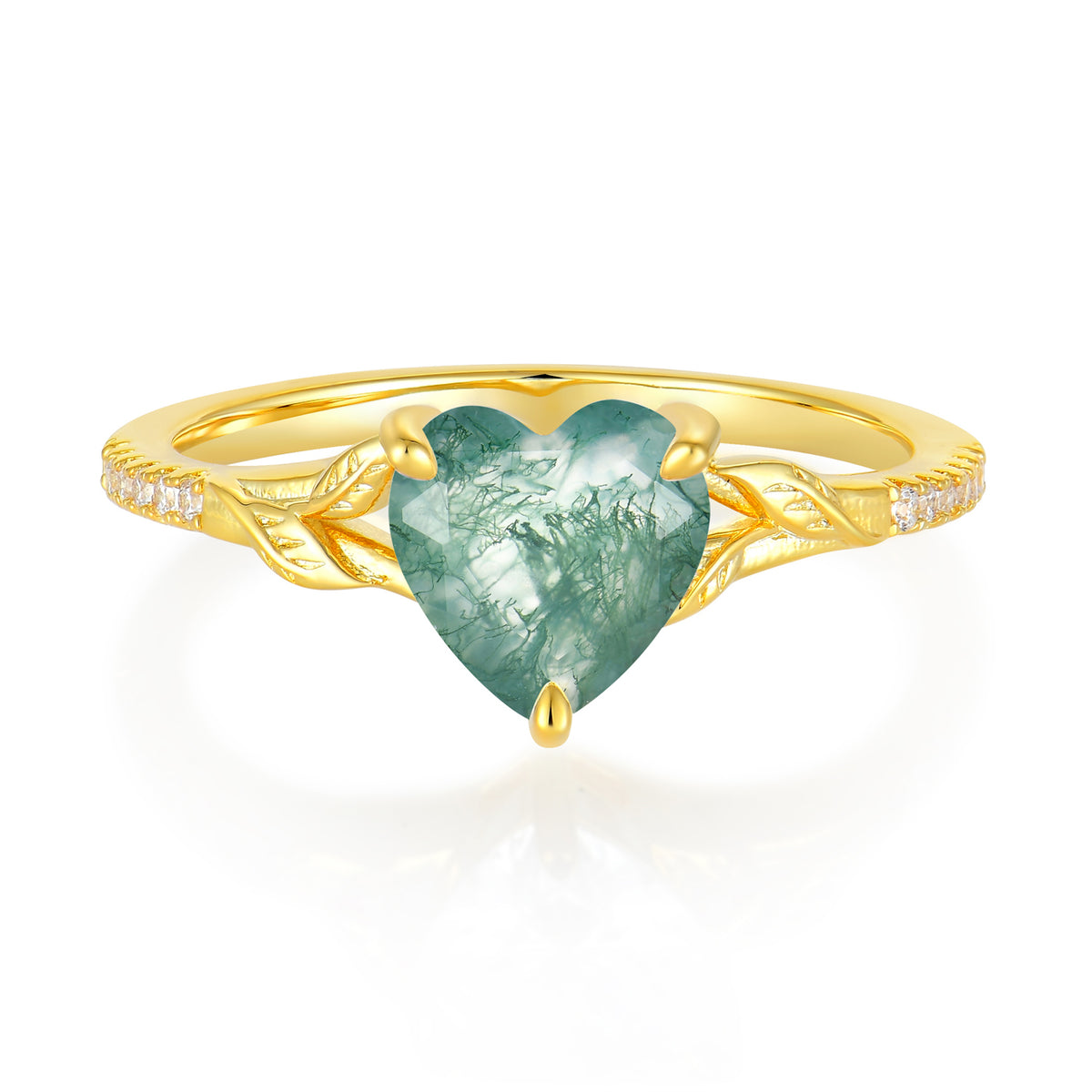 Vintage 3-Prong Heart-Cut Natural Moss Agate Engagement Ring