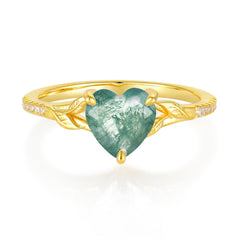 Vintage 3-Prong Heart-Cut Natural Moss Agate Engagement Ring