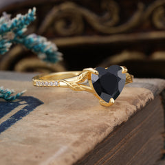 Vintage 3-Prong Heart-Cut Black Onyx Engagement Ring