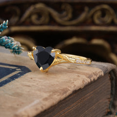 Vintage 3-Prong Heart-Cut Black Onyx Engagement Ring