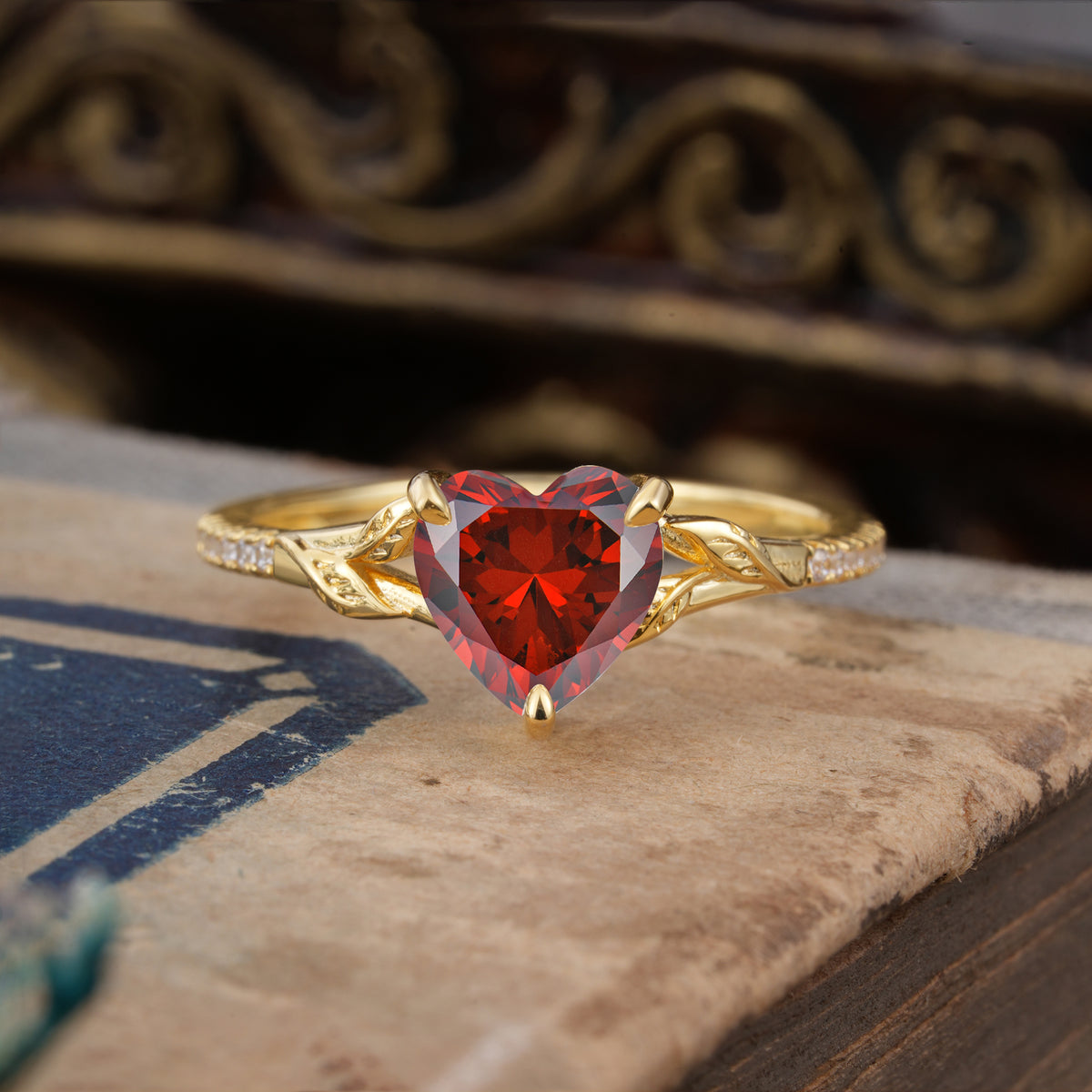 Vintage 3-Prong Heart-Cut Garnet Engagement Ring - Romalar Jewelry