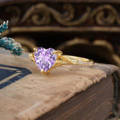 Vintage 3-Prong Heart-Cut Natural Amethyst Engagement Ring