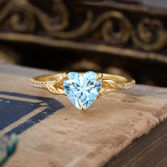 Vintage 3-Prong Heart-Cut Natural Aquamarine Engagement Ring