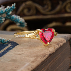 Vintage 3-Prong Heart-Cut Natural Ruby Engagement Ring