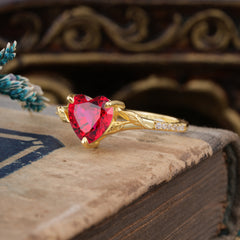 Vintage 3-Prong Heart-Cut Natural Ruby Engagement Ring