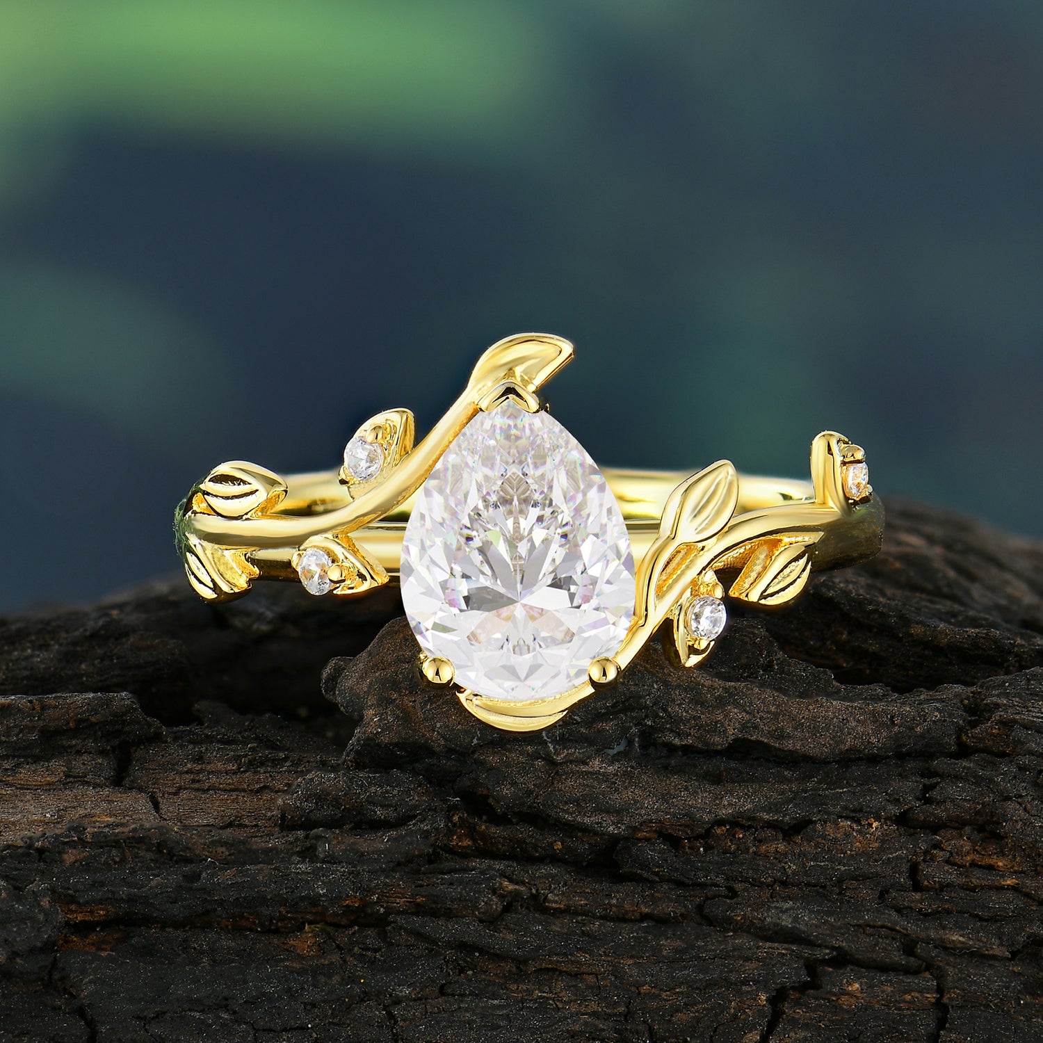 Unique Pear Shaped Leaf Moissanite Ring for Engagement Ring