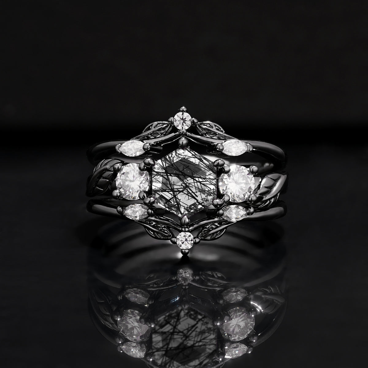 Halloween Exclusive Luxury Botanical-Inspired Hexagon-Cut Bridal Ring Set