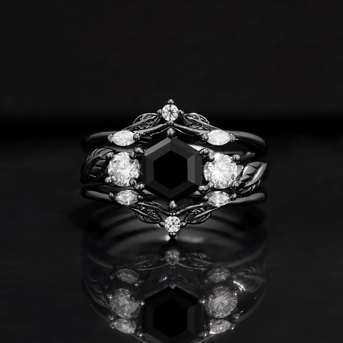 Halloween Exclusive Luxury Botanical-Inspired Hexagon-Cut Bridal Ring Set