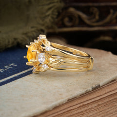 Natural Inspiration Luxury Botanical Hexagon Cut Citrine Engagement Ring Suite