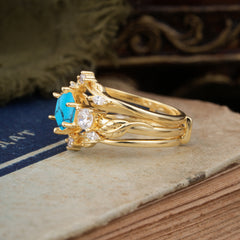 Natural Inspiration Luxury Botanical Hexagon Cut Turquoise Engagement Ring Suite