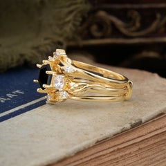 Natural Inspiration Luxury Botanical Hexagon Cut Black Onyx Engagement Ring Suite