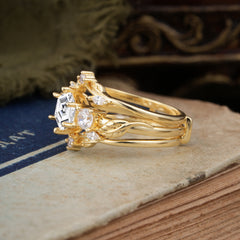 Natural Inspiration Luxury Botanical Hexagon Cut Lab Diamond Engagement Ring Suite