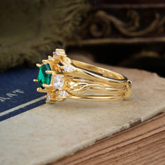 Natural Inspiration Luxury Botanical Hexagon Cut Emerald Engagement Ring Suite