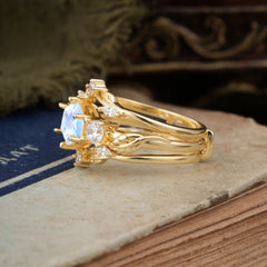 Natural Inspiration Luxury Botanical Hexagon Cut Moonstone Engagement Ring Suite