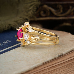 Natural Inspiration Luxury Botanical Hexagon Cut Ruby Engagement Ring Suite