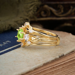 Natural Inspiration Luxury Botanical Hexagon Cut Peridot Engagement Ring Suite