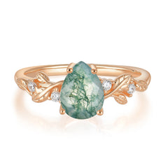 Pear Shaped Natural Women's Moss Agate Engagement Ring
