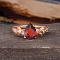 Pear Shaped Natural Women's Garnet Engagement Ring