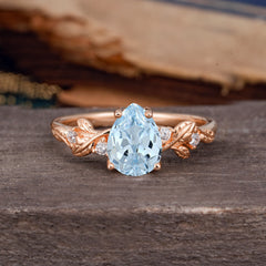 Pear Shaped Natural Women's Aquamarine Engagement Ring