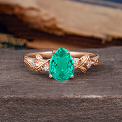 Pear Shaped Natural Women's Emerald Engagement Ring