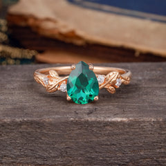 Pear Shaped Nature-Inspired Women's Emerald Engagement Ring