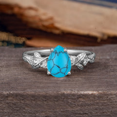 Pear Shaped Natural Women's Turquoise Engagement Ring