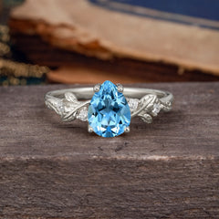 Pear Shaped Nature-Inspired Women's Aquamarine Engagement Ring