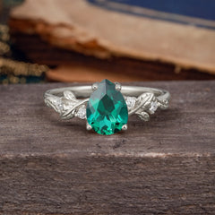 Pear Shaped Nature-Inspired Women's Emerald Engagement Ring