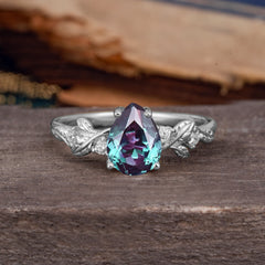 Pear Shaped Natural Women's Alexandrite Engagement Ring