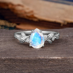Pear Shaped Nature-Inspired Women's Moonstone Engagement Ring