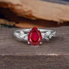 Pear Shaped Nature-Inspired Women's Ruby Engagement Ring