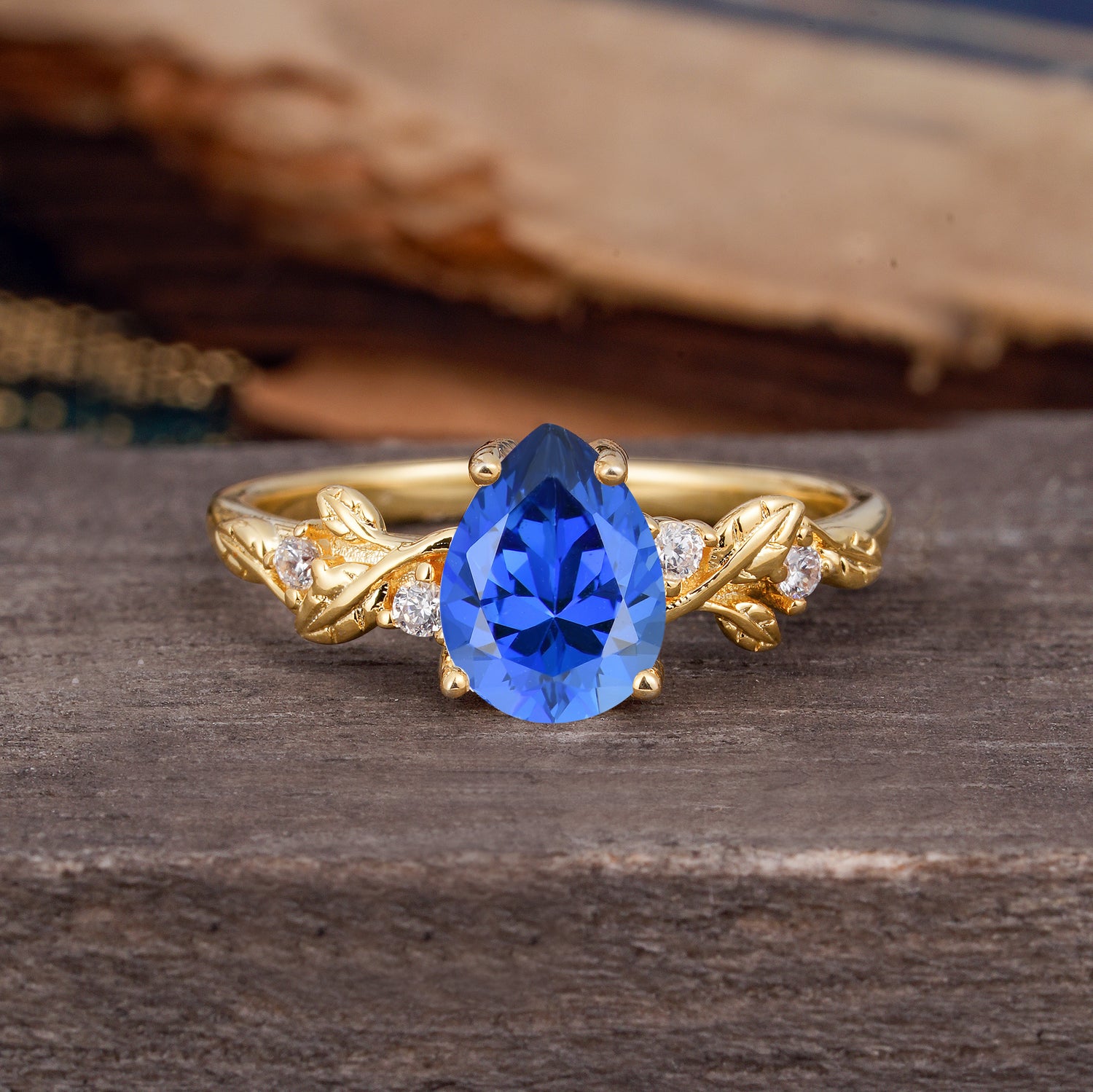 Pear Shaped Nature-Inspired Women's Sapphire Engagement Ring