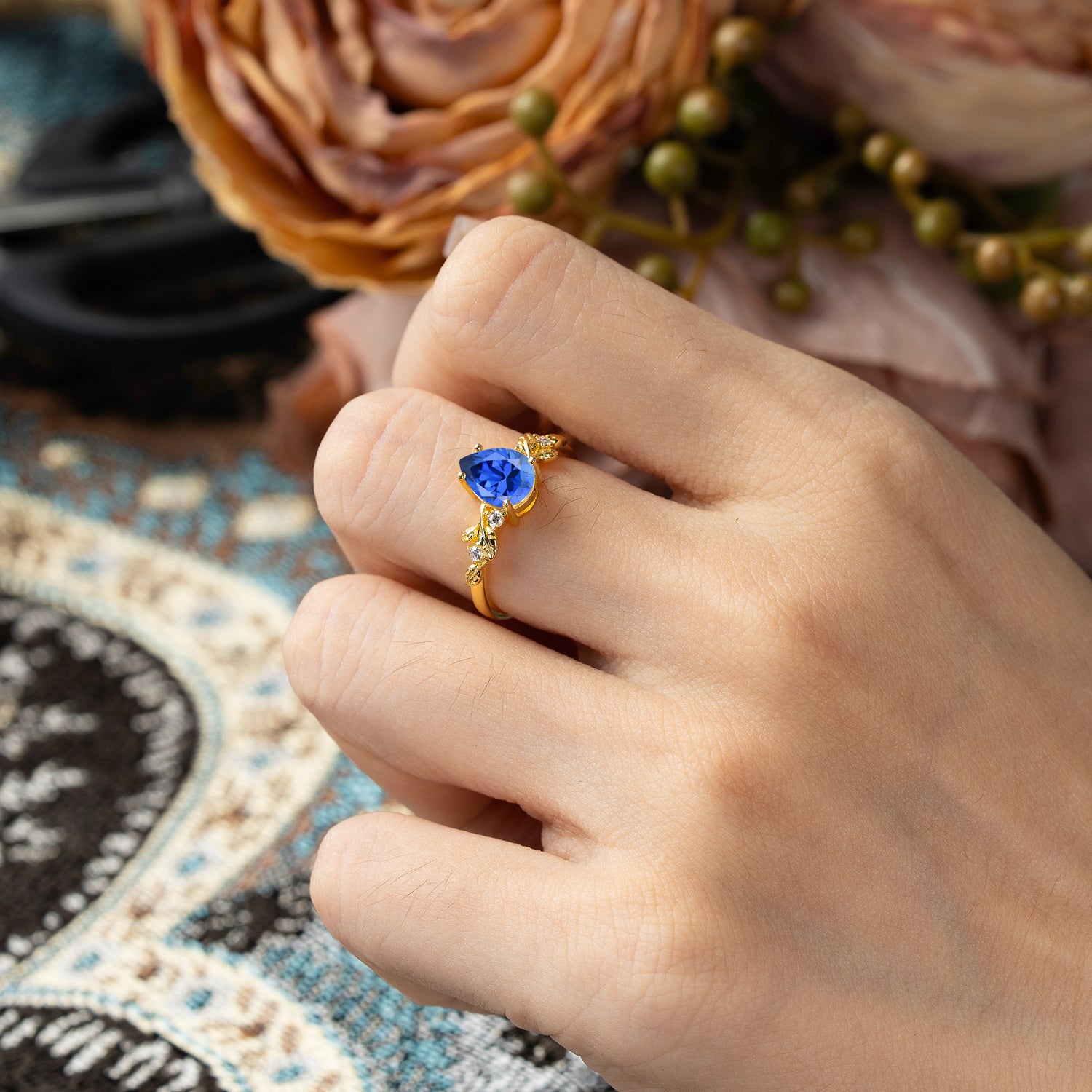 Pear Shaped Nature-Inspired Women's Sapphire Engagement Ring