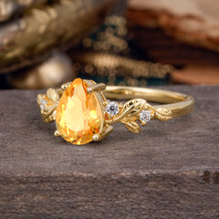 Pear Shaped Nature-Inspired Women's Citrine Engagement Ring