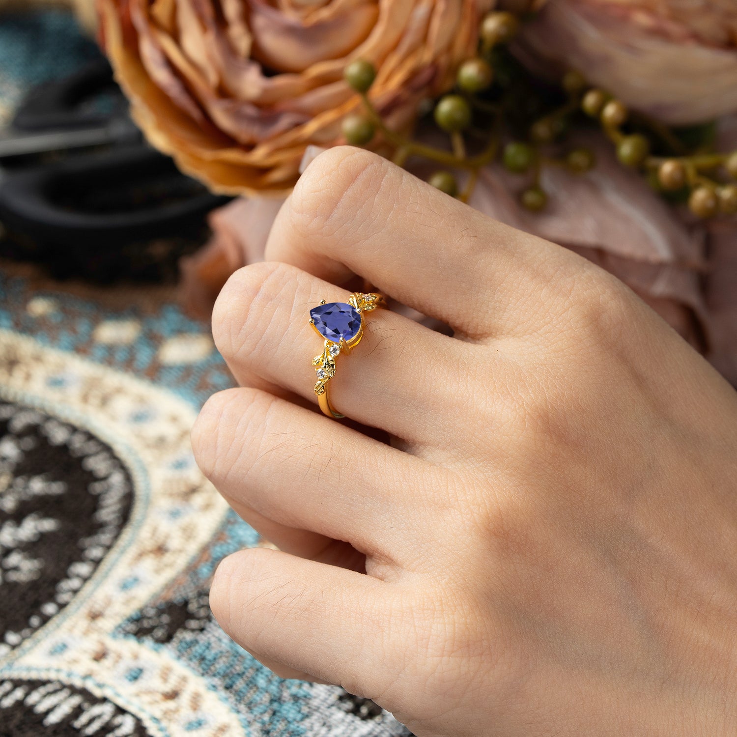Pear Shaped Nature-Inspired Women's Tanzanite Engagement Ring