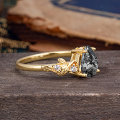 Pear Shaped Natural Women's Black Rutilated Quartz Engagement Ring