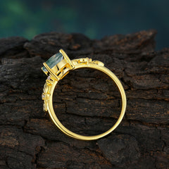 Pear Shaped Natural Women's Moss Agate Engagement Ring