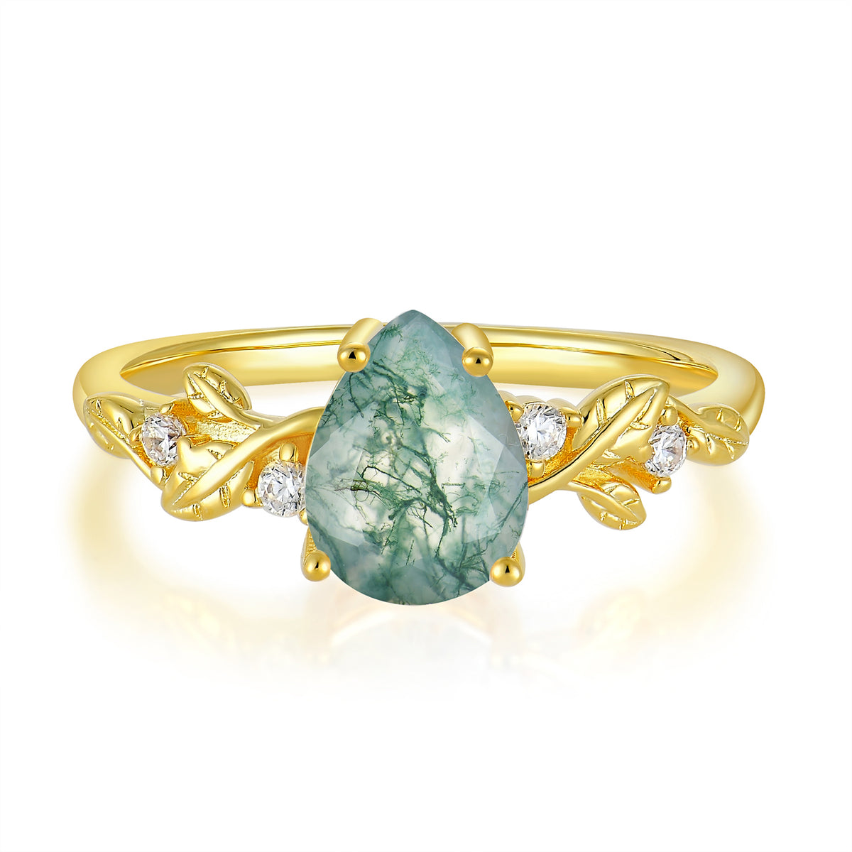 Pear Shaped Natural Women's Moss Agate Engagement Ring