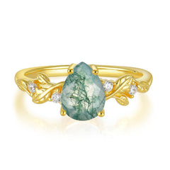 Pear Shaped Natural Women's Moss Agate Engagement Ring