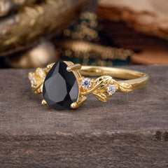 Pear Shaped Nature-Inspired Women's Black Onyx Engagement Ring
