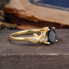Pear Shaped Nature-Inspired Women's Black Onyx Engagement Ring