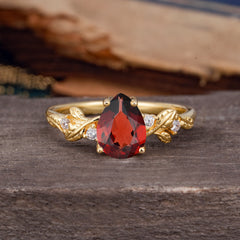 Pear Shaped Natural Women's Garnet Engagement Ring