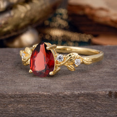 Pear Shaped Natural Women's Garnet Engagement Ring