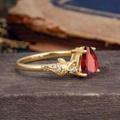 Pear Shaped Natural Women's Garnet Engagement Ring