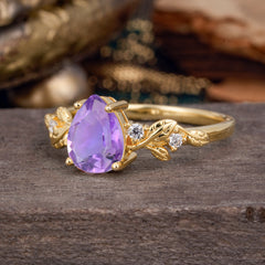 Pear Shaped Nature-Inspired Women's Amethyst Engagement Ring