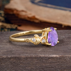 Pear Shaped Nature-Inspired Women's Amethyst Engagement Ring
