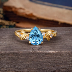 Pear Shaped Nature-Inspired Women's Aquamarine Engagement Ring